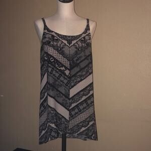 CAbi Girly Goth Summer Witch Core Black Gray Lace Print Sleeveless Top M #3278